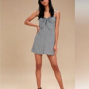 Billabong Black and White Gingham Checkered Mini Dress Tie Front Large